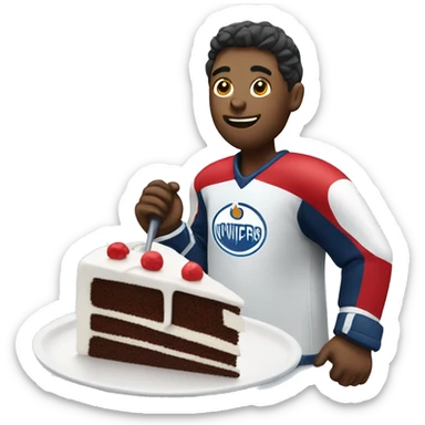 Ice hockey player eating cake sticker