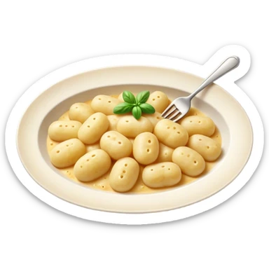 Gnocchi Cinematic Realistic Gnocchi Dish Emoji, depicted as tender oblong potato gnocchi garnished with iconic fork marks on top, rendered with soft textures and warm, inviting lighting. sticker