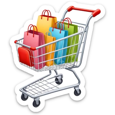 shopping cart load with shopping items cloth bags sticker
