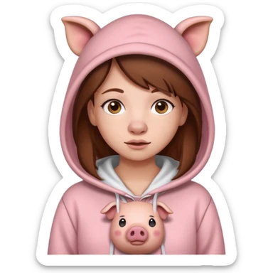 Gurl with brow hair and whaite skin with a pig hoddie sticker