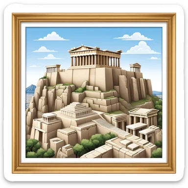Cinematic Realistic Acropolis Landmark Emoji, showcasing ancient ruins set against a clear sky rendered with intricate detail and timeless lighting. sticker
