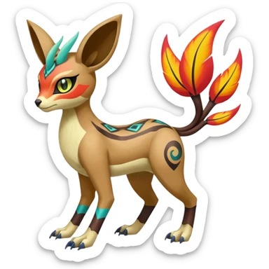 Tribal Colorful Exotic Fionbri-Kalon-Falvie-Vernid-Meloetta-Pokémon-Fakémon-Digimon-Spectrobe-hybrid-fusion, full body sticker