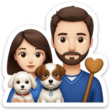 scottish man with stubble, brunette woman and white fluffy dog sticker