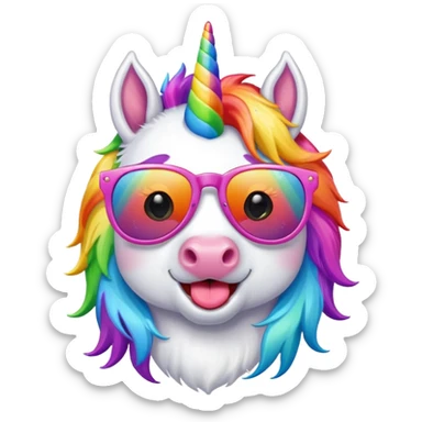 rainbow unicorn with its tounge out and sunglasses sticker