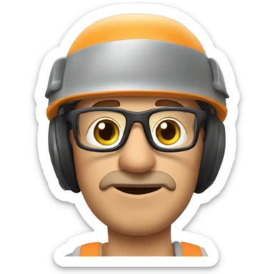 Caucasian man wearing helmet, glases and earplugs sticker