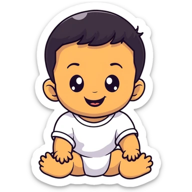 Smiling baby boy face with big eyes, medium skin tone, and black hair sticker