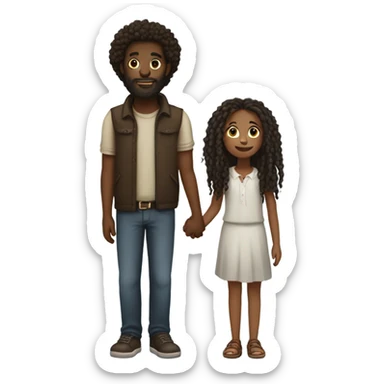 tall Darkskin man with dreads and a beard  holding hands with a short brown girl with curly hair sticker