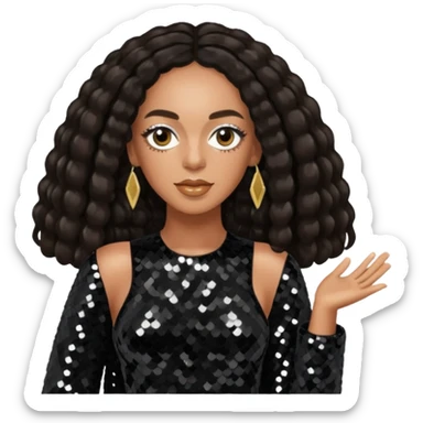 Solange with long dark brown hair, black sequin tour outfit  sticker