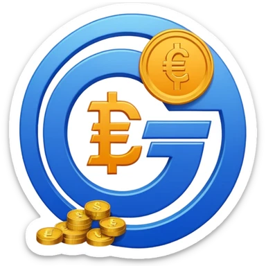 "Create a small emoji-style fintech icon showing a blue 'e' combined with an Indian Rupee symbol featuring saffron and green stripes, flat vector style, clean and modern UI icon." sticker