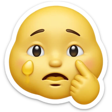 Crying yellow emoji with fist in front of mouth sticker