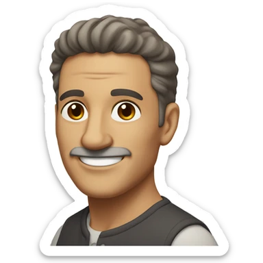 An mature Italian man with light skin, short dark brown  hair, a smiling face without moustache sticker