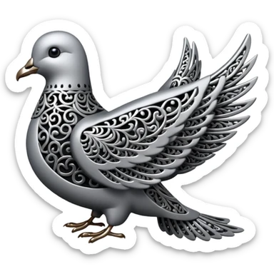 Black and silver filigree dove, 3D, extremely detailed design sticker