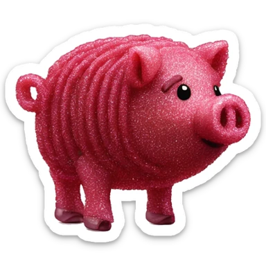 Sparkling Pig made of maroon sparkling sour candy laces andc sweets walking covered in sugar  sticker