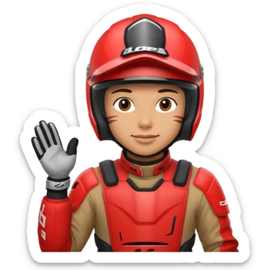 dirtbike rider in red gear signing autographs sticker