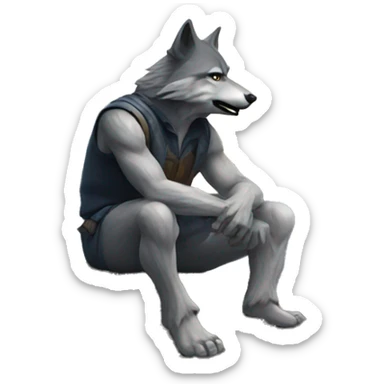 A wolf man sitting under a tree with the fullmoon sticker