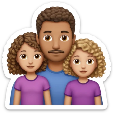 Brown dad with short fade and stubble beard with his two daughtersbone who is 5 and has curly brown and blone hair and one who is smaller who has wavy brown hair mixed race sticker