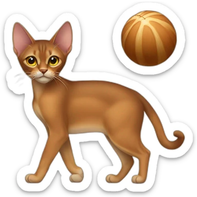 Abyssinian cat play a small fur ball sticker