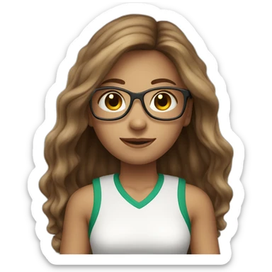 White skin long brown hair girl with eyeglasses playing tennis sticker