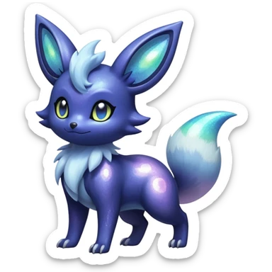 Shiny pastel iridescent sparkly silvery Nebulae Noibat-Meowstic-Umbreon-Fakémon-hybrid-creature (full body)  sticker