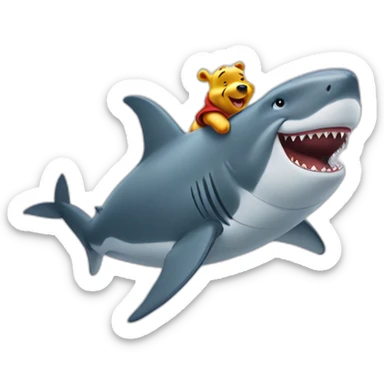 smirking winnie the pooh on a shark sticker