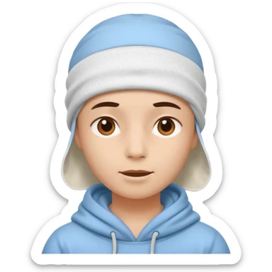 A person with headaches and a cold pack on the head sticker