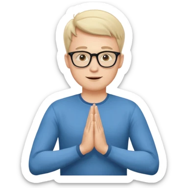 A white Man doing namaste with wearing specs sticker
