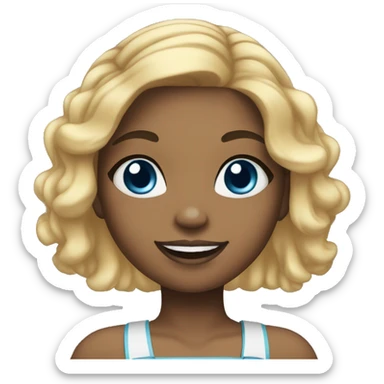  black american girl, with blue eyes and tied up blonde hair, waving her hand sticker