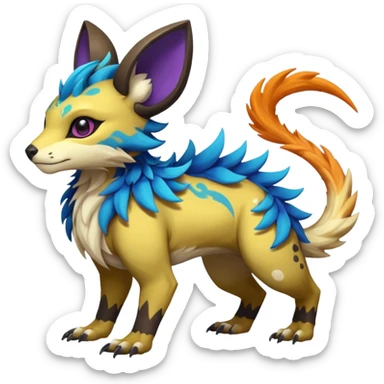 Rare realistic exotic cute epic pretty beautiful handsome gorgeous aesthetic colorful vibrant Vernid-Protogen-Primagen-Wickerbeast-species-Fakemon-creature by LiLaiRa, random markings, tufted ears, full body sticker