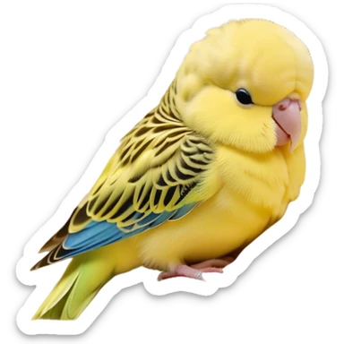 Meme-Worthy Cute Sleeping Yellow Budgie Portrait Emoji, Head resting peacefully with a contented smile, showcasing a petite, delicate build and a luxuriously soft yellow feathered fur, eyes shut in a serene nap, Simplified yet hilariously adorable features, highly detailed, glowing with a soft, drowsy light, high shine, relaxed and utterly lovable, stylized with an air of playful laziness, bright and heartwarming, soft glowing outline, capturing the essence of a comically sleepy budgie, so meme-worthy it feels like it could instantly become the next viral sensation of adorable slumber! sticker