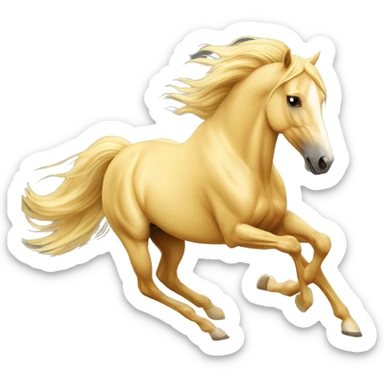 Yellow palomino horse with long flowing mane galloping with prosthetic leg, slender horse, solid yellow horse, running, yellow horse galloping with prosthetic leg, pretty horse sticker