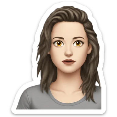 Kristen stewart gray in round neck t-shirt only face sticker