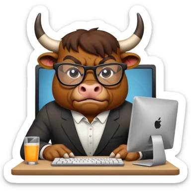 un toro seduto davanti al pc che impreca sticker