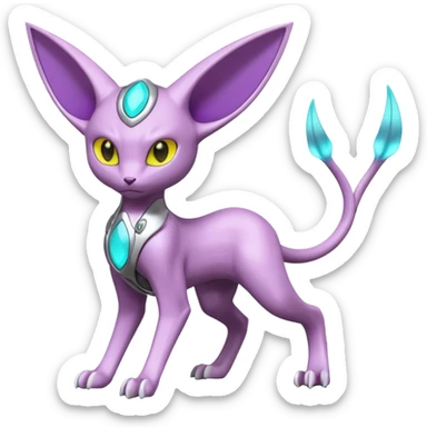 Mechanical Miraidon-Espeon-Mewtwo-Fakémon-hybrid-creature (full body)  with yellow eyes and cyan markings sticker