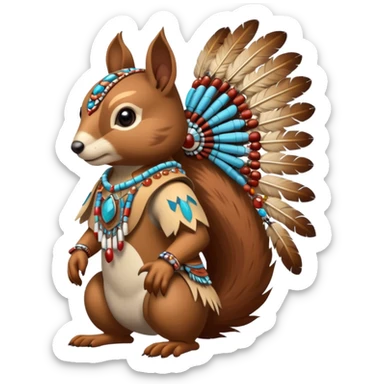 Full Robotic squirrel wearing native American regalia with feathers and beads sticker