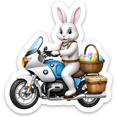 Easter bunny riding a BMW boxer motorcycle sticker