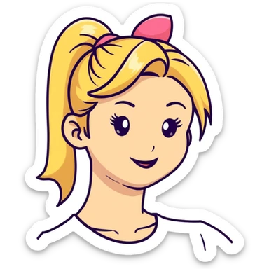 blonde girl with high pony tail hair, winking sticker