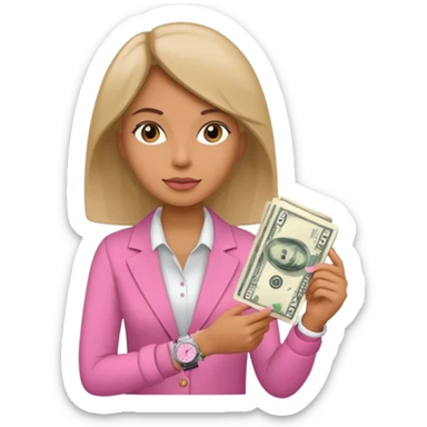 Libreta rosa, reloj femenido blanco y un dolar sticker