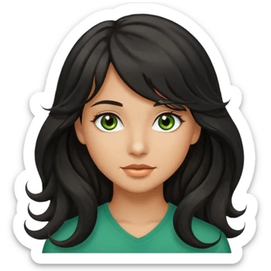 beautiful girl with black wavy long hair and side-swept bangs, tan skin, and greenish-hazel eyes sticker