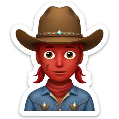 Her skull is red and she wears a cowboy hat sticker