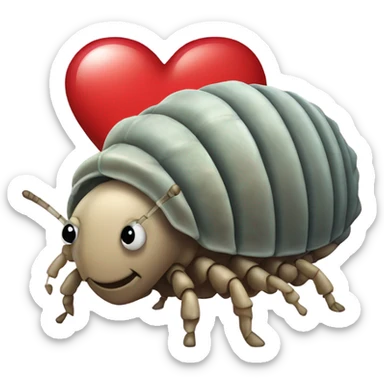 Isopod holding a heart sticker