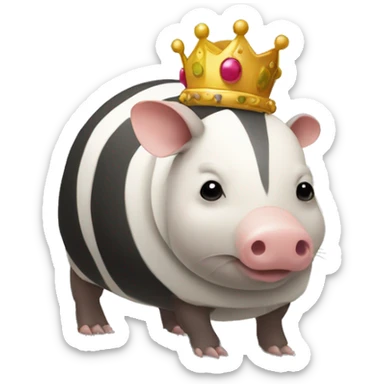 Black and white piebald chubby round armadillo pig panda centipede armadillo wearing a crown sticker