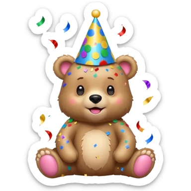 Partying bear cub with confetti  sticker
