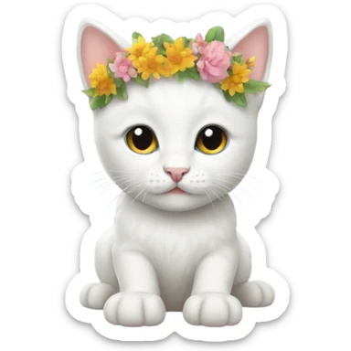 white kitten with flower crown sticker