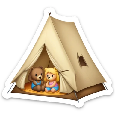 a tent with girls inside a bear outside  sticker