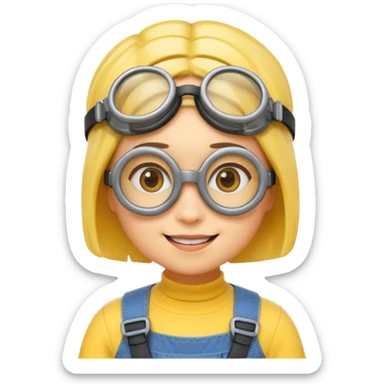 Minion emoji with a round head like normal emojis and a smurk like this emoji but a minion so basically that emoji with the goggles and the hair and not a funny head shape 😏 it should look like an actual minion not a human with African braids and a female minion  make them feminine  sticker