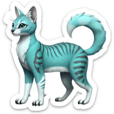 dark spooky foggy gloomy skeletal nightly ghostly greyish dull green-blue-turquoise spectral glorious divine exotic cute cool beautiful beautiful fantasy-caracal-civet-genet-sergal-vernid-Gryphon-Cacomistle-Trico-oncilla-animal-Fakémon-hybrid-fursona (full body) sticker