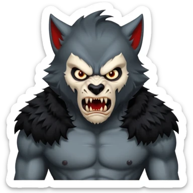 Create an emoji of Werewolf half bodied till waist sharp nails angry face black  sticker