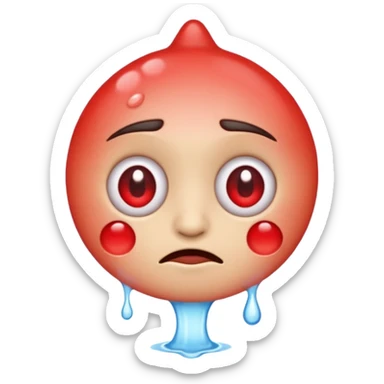 An emoji with red round watering eyes  with little upset face! sticker