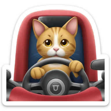 Cat drive a car with apple  sticker