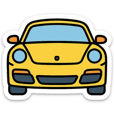 Porsche car, color outline icon, black outlines with subtle color fills, modern and sleek sticker